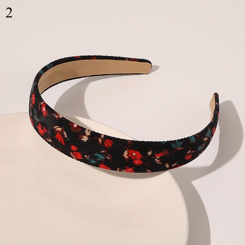 1Pc Corduroy Vrouwen Hoofdband Plaid Gestreepte Bloemen Printing Brede Hoofdband Vintage Stretch Tulband Haarband Vrouwelijke Hoofd Hoepel: 2