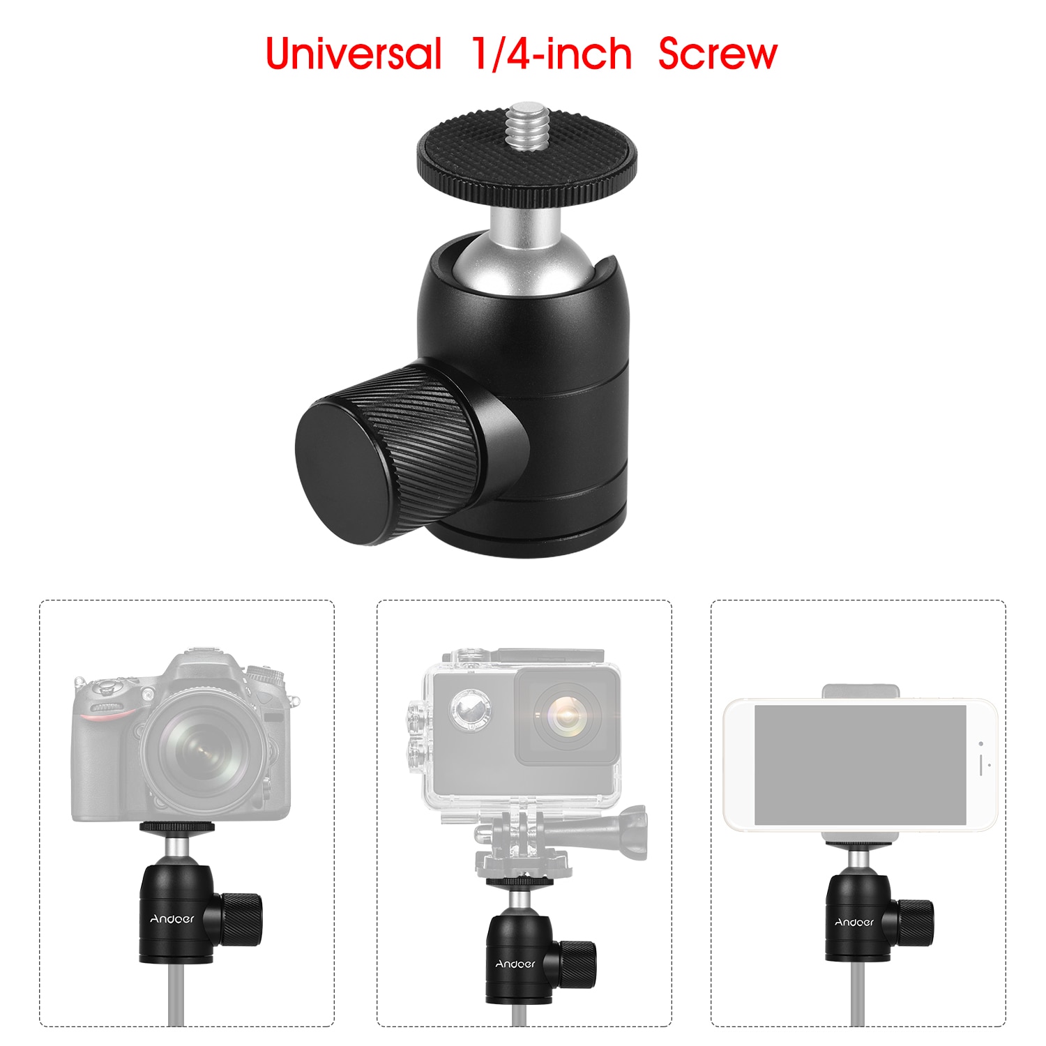 Andoer Tripod Ball Head 360 Graden Swivel Compatibel met DSLR Camera Statief Selfie Stok Monopod