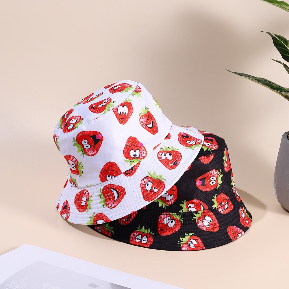 1pc- pack hattar sommargrönsaker frukttryck bucket hats för flickor hiphop solskyddshatt män kvinnor #39