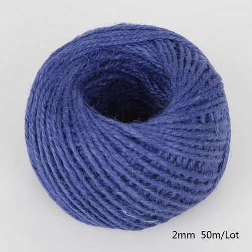 Rollo de cuerda de cáñamo de arpillera Natural, cordel de yute arpillera Natural, 2mm, macramé, decoración de etiquetas de boda, 1 rollo de 50M, varios colores: Royal Blue