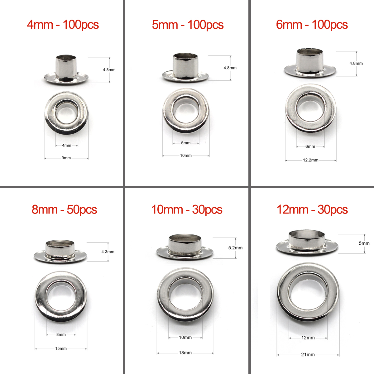 Matériau en laiton couleur argent 4mm 5mm 6mm 8mm 10mm 12mm œillet à œillet plat avec rondelle sacs artisanaux en cuir chaussures bouchon de ceinture