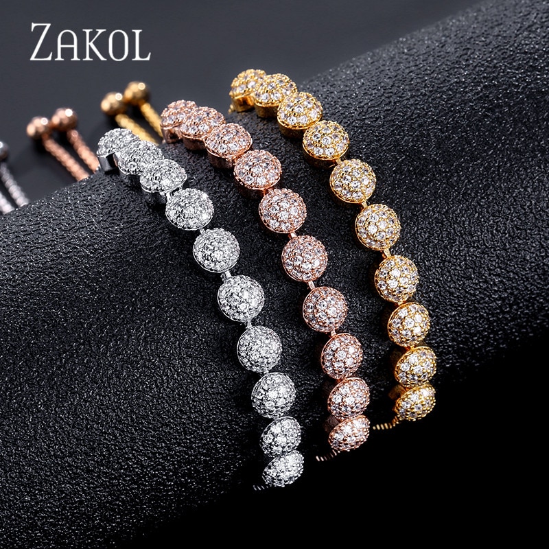 Zakol Semi-Cirkel Shining Aaa Zirconia Crystal Pave Verstelbare Cz Armbanden Voor Vrouwen FSBP2059