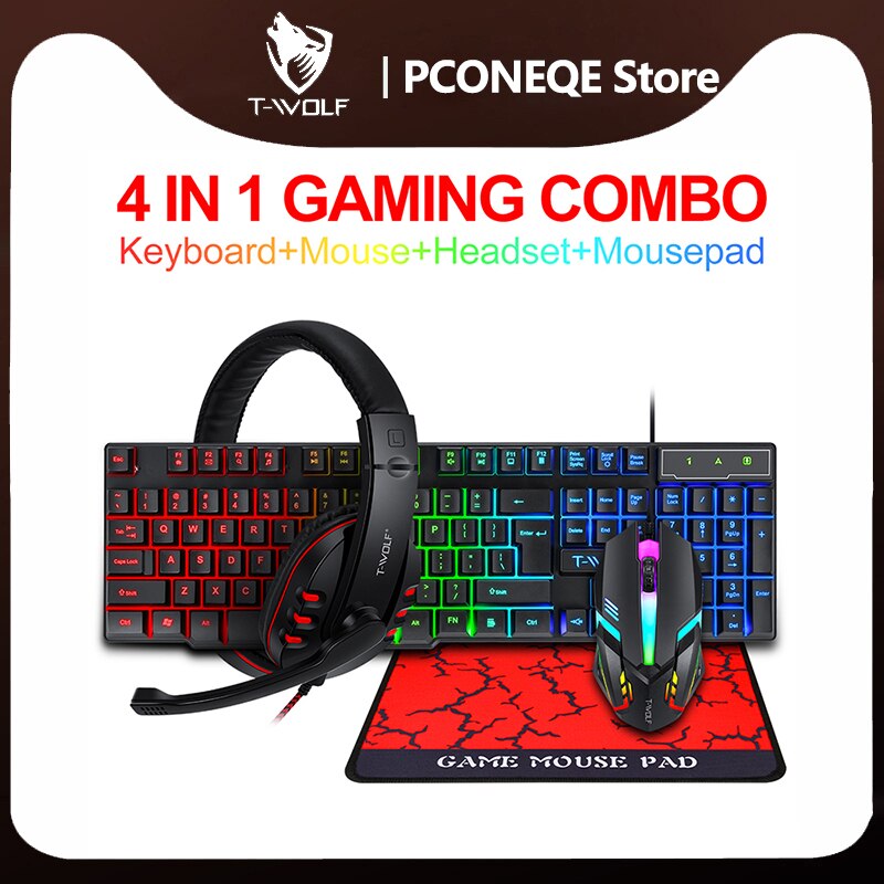 RGB Gaming keyboard Gamer keyboard Mouse pad Headset Set With Backlight USB 104 keycaps Wired Ergonomic Keyboard For PC Laptop