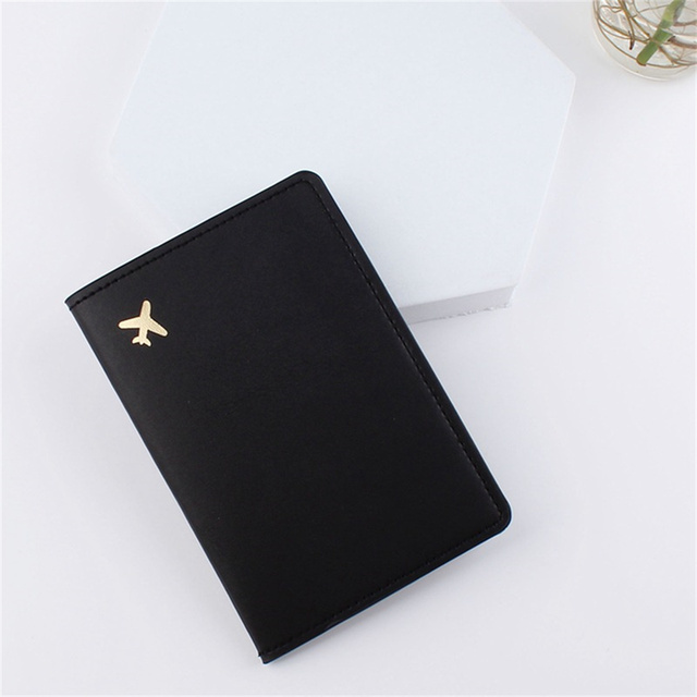 Vliegtuig Patroon Paspoort Cover Beschermende Pu Leather Vrouwen Mannen Reizen Creditcardhouder Id &amp; Document Houder Protector: Black