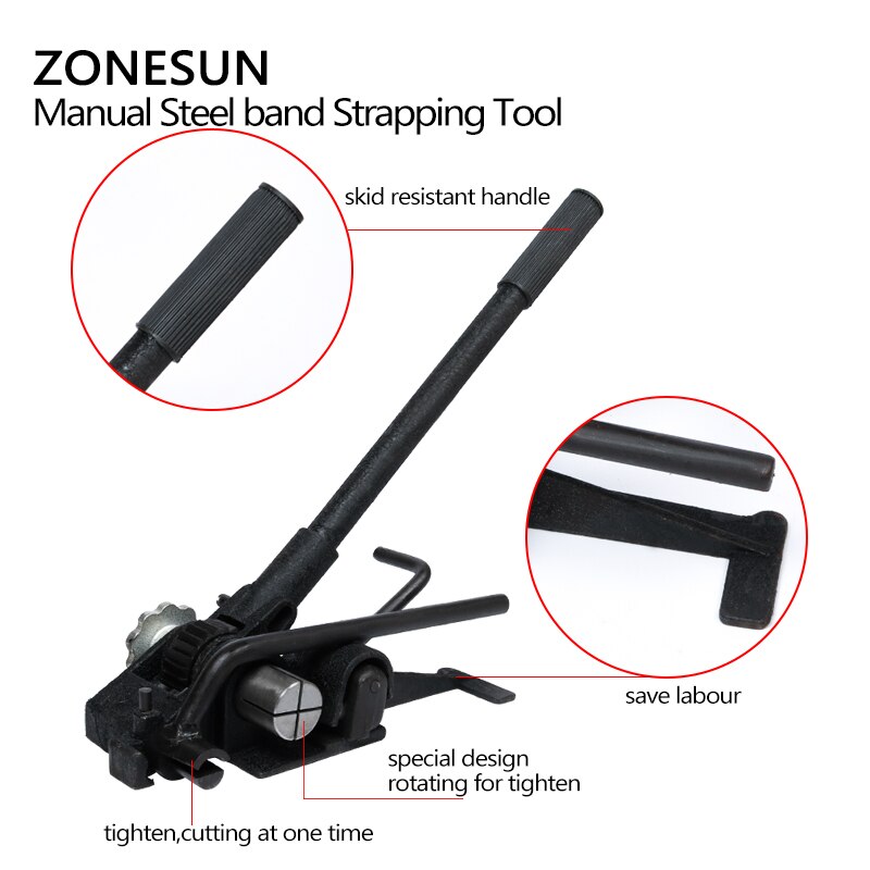 ZONESUN 20mm Manuelle Stahl Umreifung Maschine Handbuch Sealless Kombination Werkzeug Stahl Gürtel Verpackung Maschine für Stahl Riemen Streifenbildung