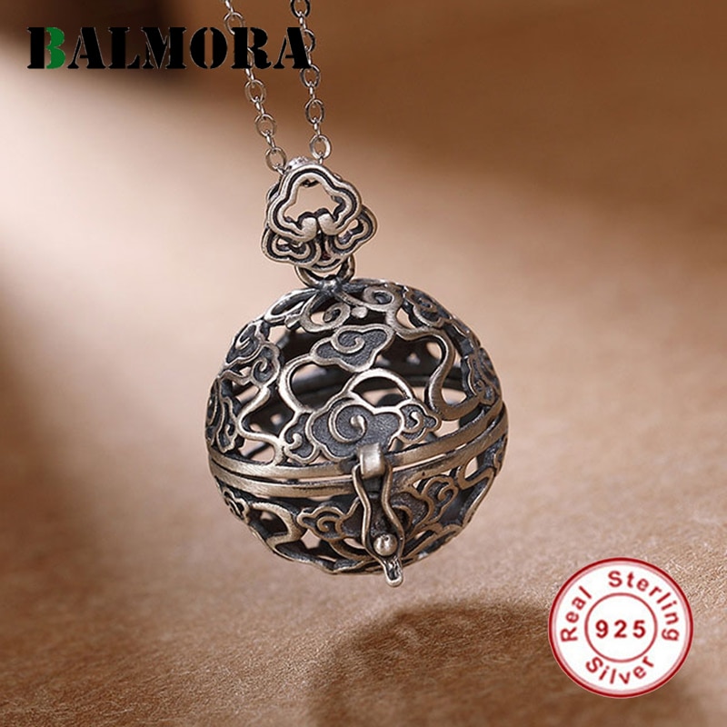 BALMORA 100% 925 Pure Silver Hollow Sachet Pendant For Women Vintage Lucky Pendant Thai Silver Jewelry Accessory Without Chain