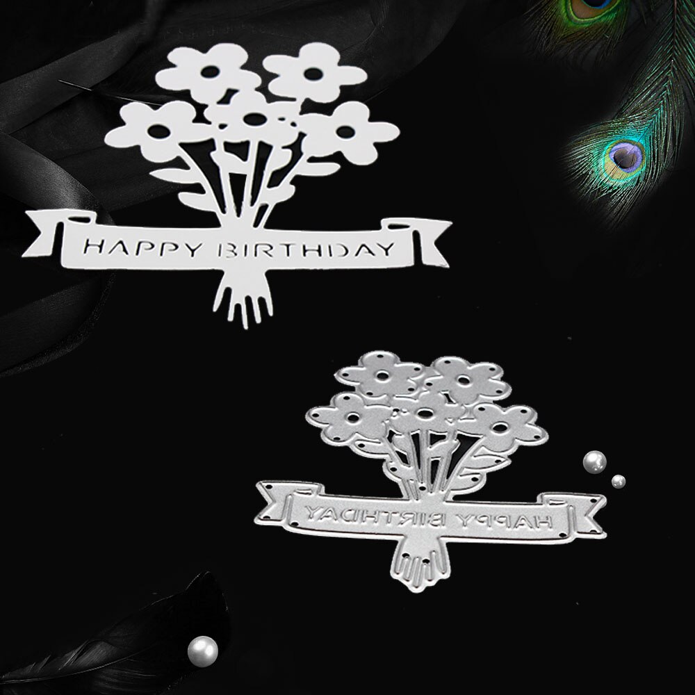 Gratulerer med dagen banner blomst metall kutting dør til scrapbooking håndverk stanse kort lage preging sjablong