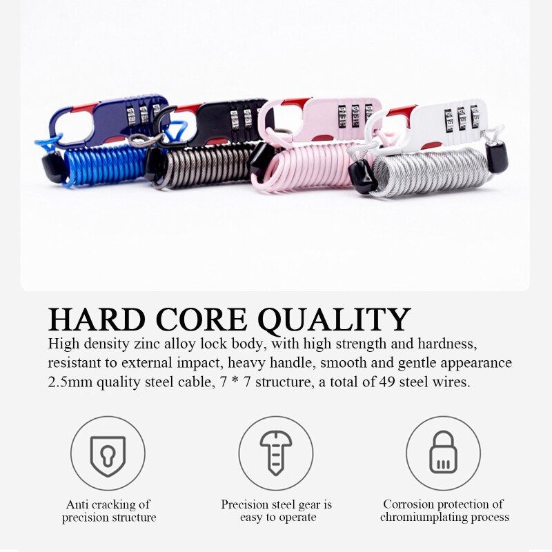 WEST BIKING Bicycle Lock Anti-theft Mini Helmet Lock Motorcycle Cycling Scooter 3 Digit Combination Password Safety Cable Lock