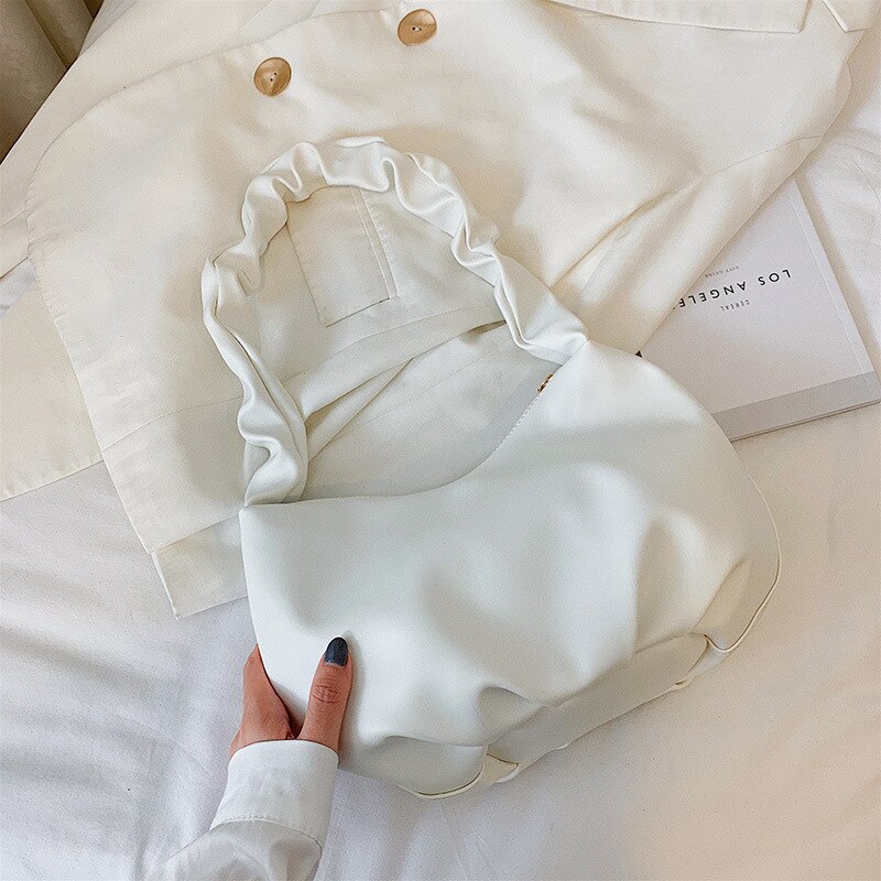 Sommerliche schultertasche aus weichem leder für damen, einfarbige achseltasche, damentasche, lässige damentasche aus pu-leder: Weiß