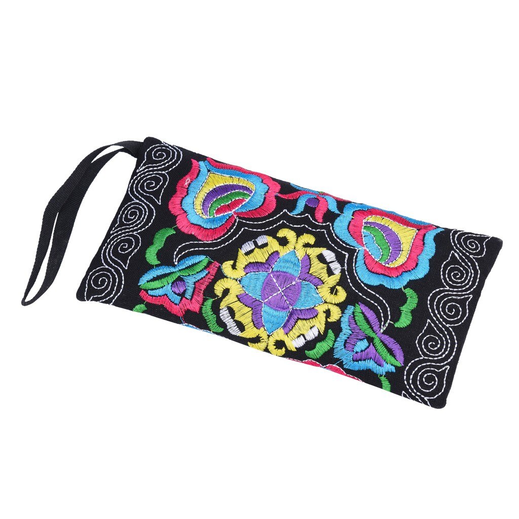 Clutch Bag Vintage Coin Purse Women Ethnic Card Package Handmade Embroidered Wristlet Wallet Women Flower Sac #xsw