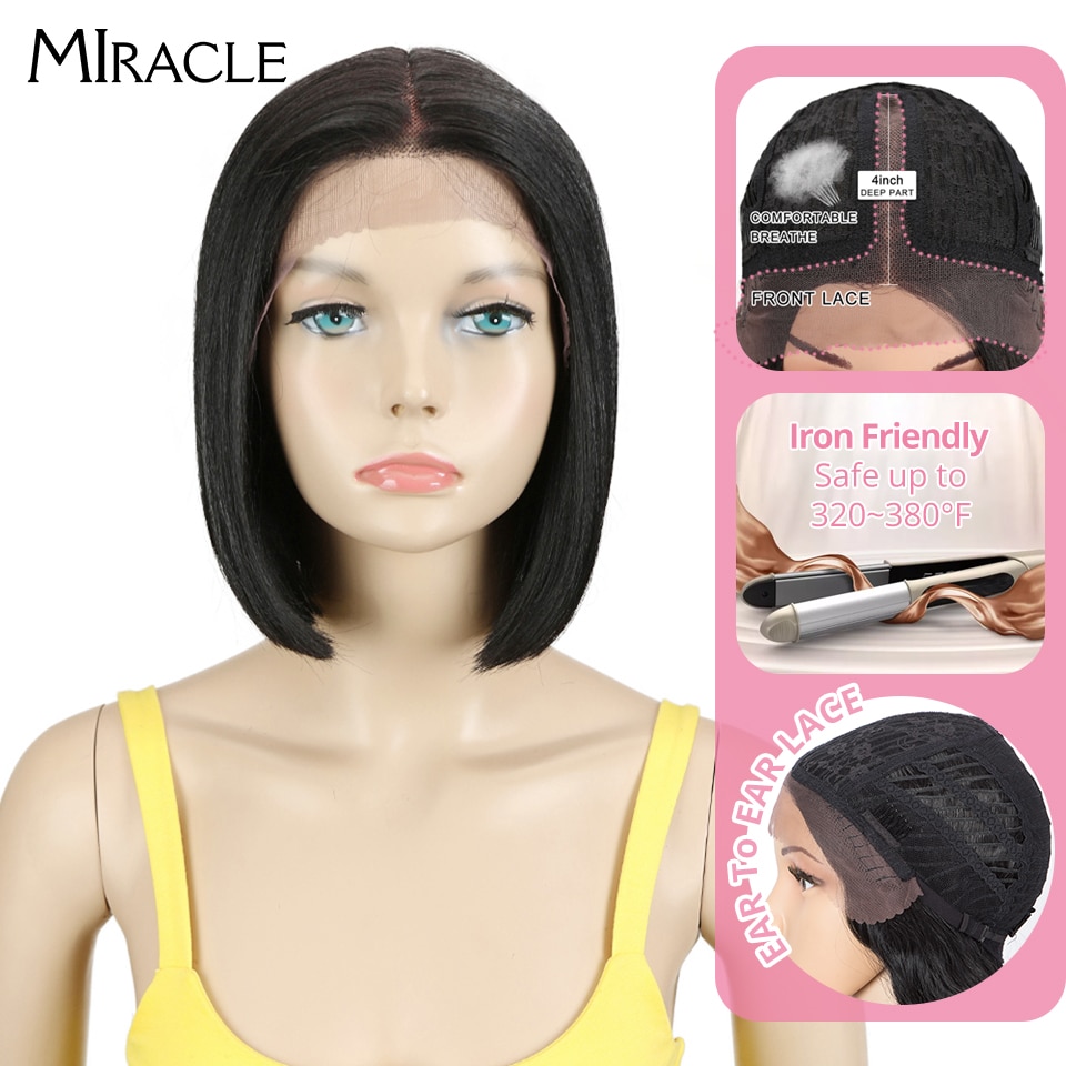 Miracle Bob Korte Pruik Synthetische Lace Pruik Blonde #613 Ombre Korte Bob Lace Pruik Voor Vrouwen Lolita Cosplay Pruiken hittebestendige