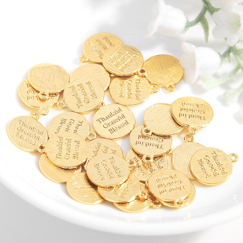 10 pièces 11x13MM 24K couleur or laiton lettre ronde breloques pendentifs bijoux à bricoler soi-même trouvailles accessoires