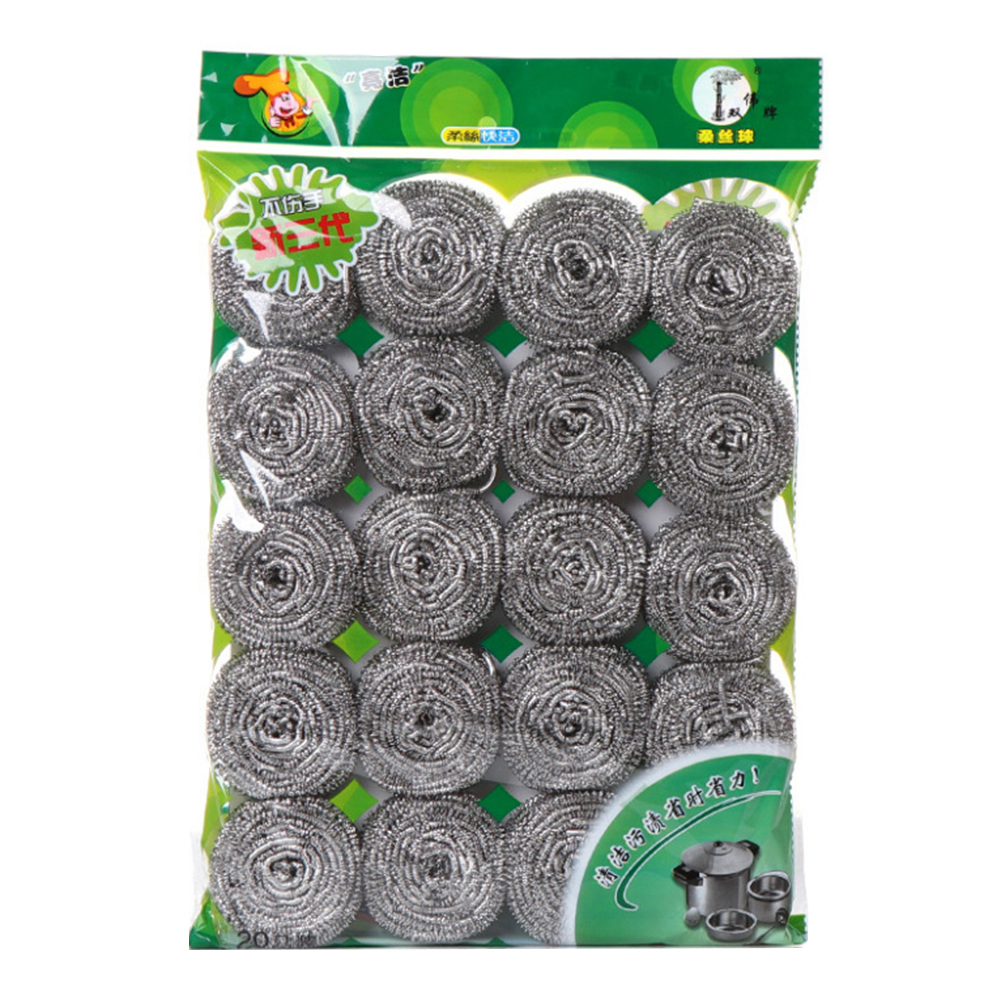 20Pcs Rustless Steel Cleaning Balls Pan Dish Dirt Washing Brush Kitchen Scrubber Scouring Pad Brushes Ball Scourer