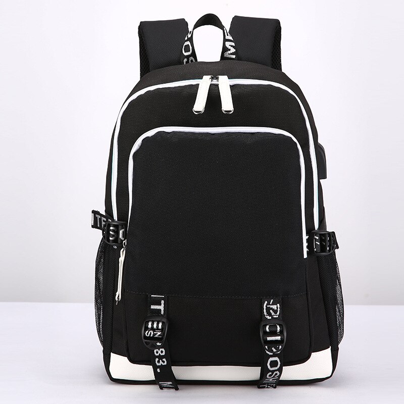 USB cartables pour filles adolescents sac à dos femmes Bookbags grande capacité moyen collège adolescent cartable: Black