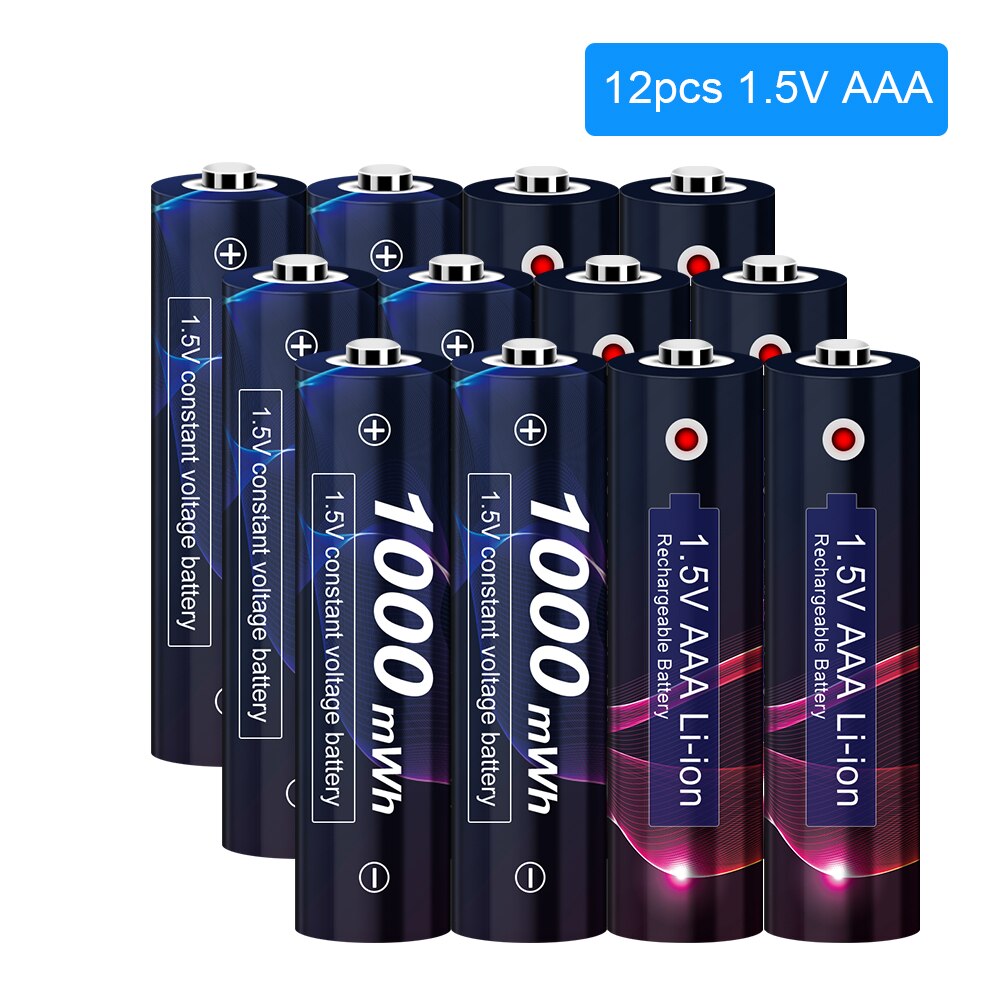 1.5V Aaa Lithium Li-Ion Oplaadbare Batterij 1000mWh 3A Oplaadbare Batterijen Aaa 1.5V Voor Zaklamp Klok Muis Batterijen Aaa: 12Pcs AAA