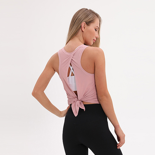 Split Back Panel Sleeveless Sport Shirt Women Relaxed Fit Gym Tank Top Breathable Crew Neck Fitness Yoga Vest Athletic Tops: pink / S