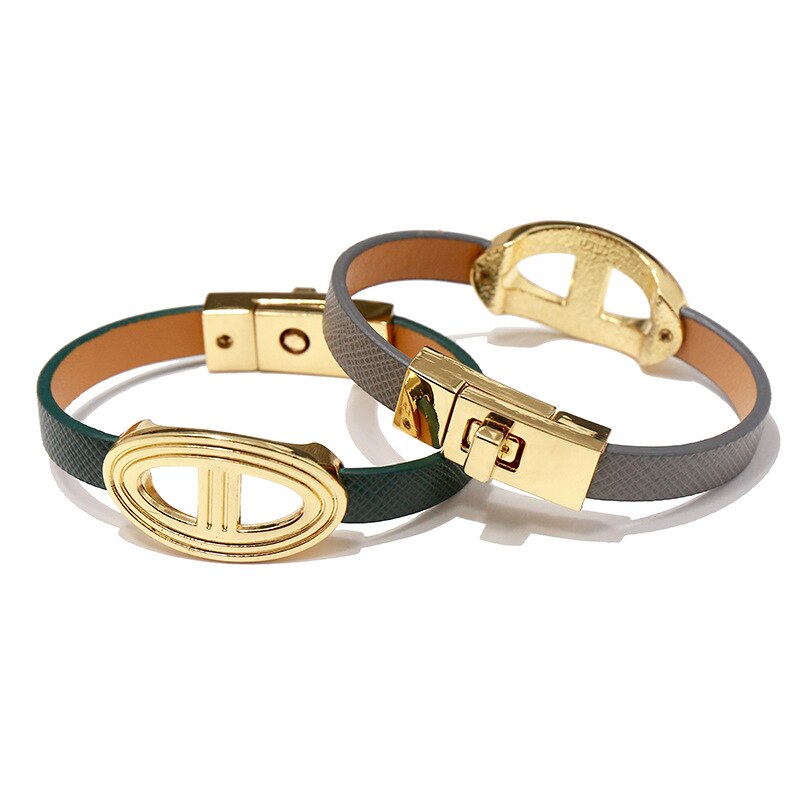 Simple Metal Ornament Women PU Leather Bracelets Red Bracelet& Bangles Orange Brown Color Girls Bracelets