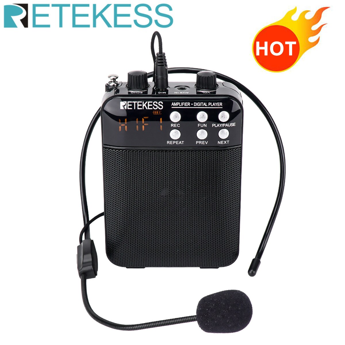 RETEKESS TR619 Megaphone Portable FM Recording Voice Amplifier Teacher Microphone Speaker with USB TF Card Socket AUX In and Mic