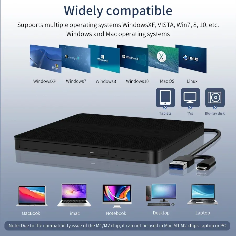 USB3.0 Type-C Slim External DVD RW CD Writer Drive Burner Reader Player Optical Drives DVD Burner Portable For Laptop Desktop PC