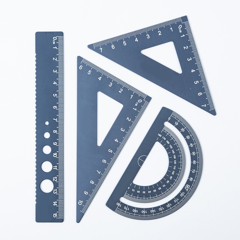 Aluminum Alloy Set Ruler Multi-function Ruler Learning Stationery Ruler Triangle Aluminum Alloy Material Multi-specification: Blue