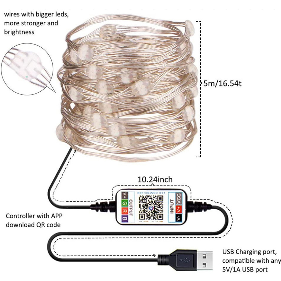 USB RGB LED String Light Bluetooth Smart Remote App Control Fairy String Xmas Tree Christmas Decorations