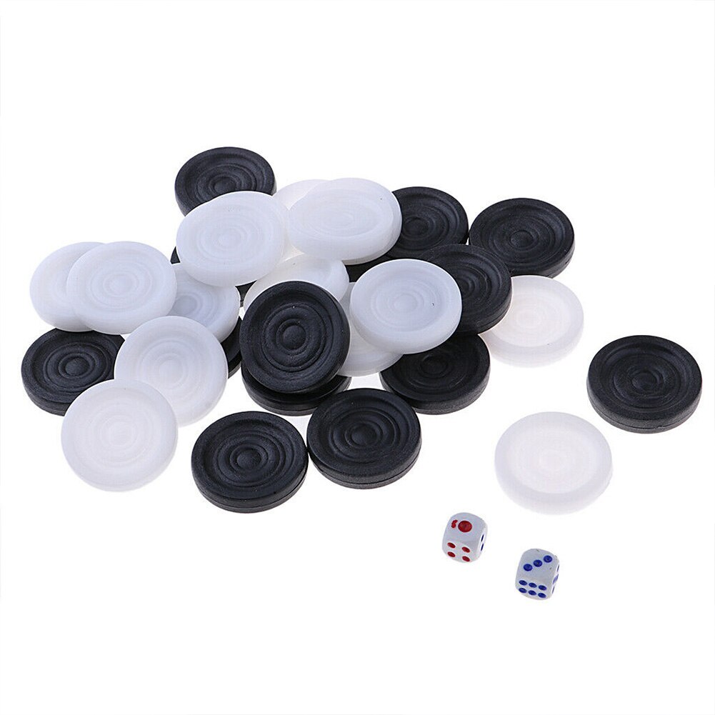 Jeu De Dames International - 32 Pièces Plastique Noir/blanc + 2 Dés, Pour Enfants Dès 3 Ans