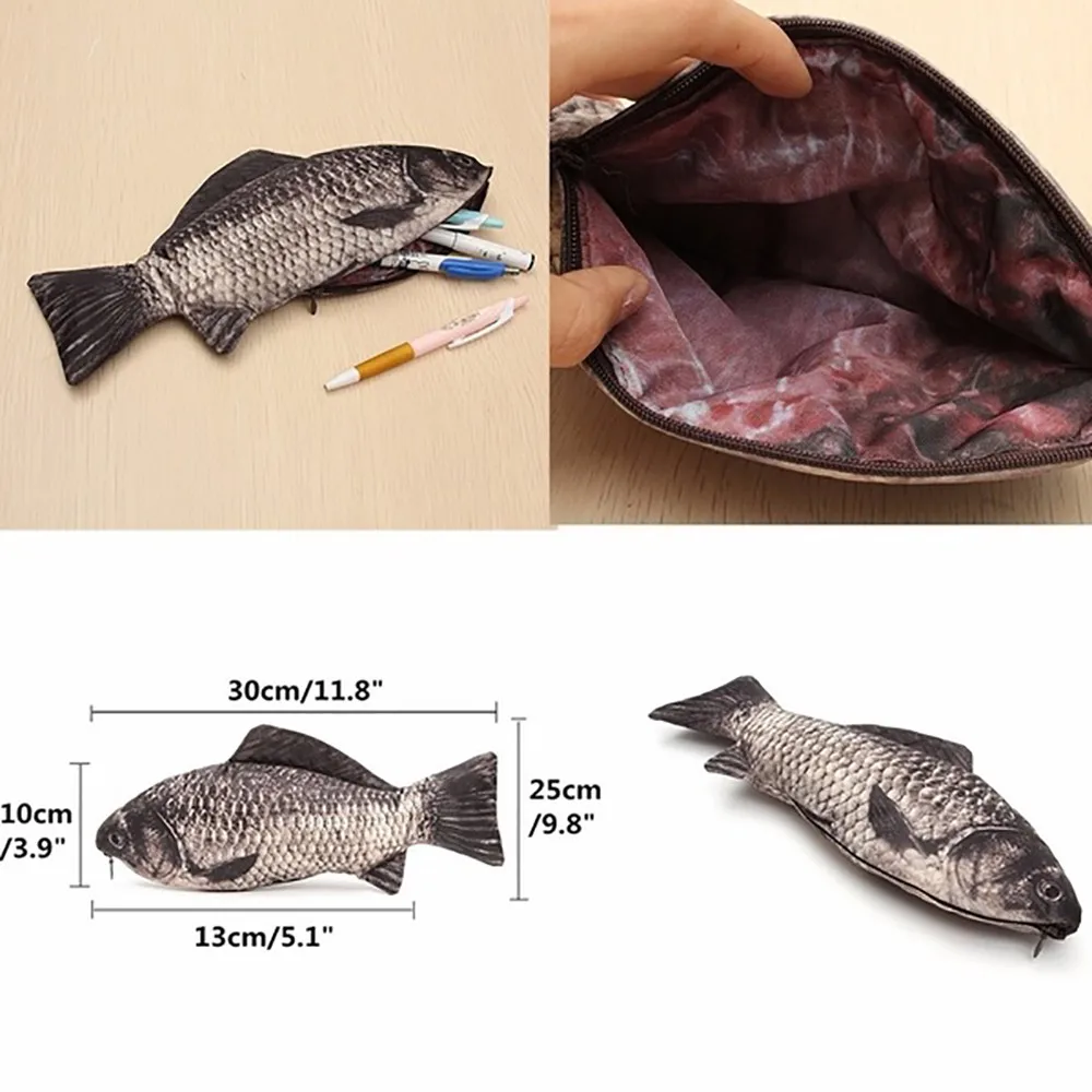Realistic Fish Shape Make-up Pouch Pencil Bag Carp Humorous Ball Pen Ball-point Case with Zipper Back To School Students: Default Title