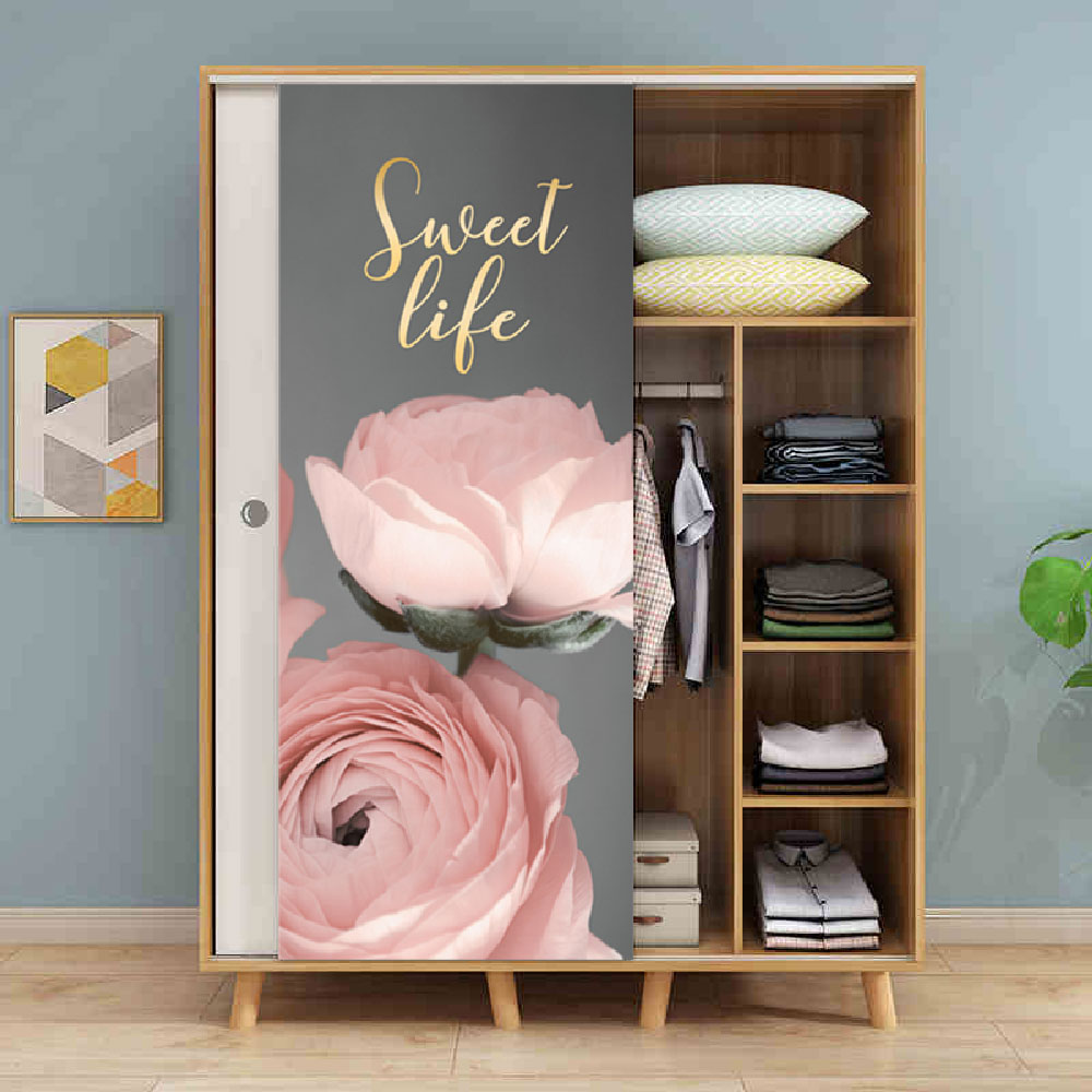 2Pcs/Set Sweet Life Door Stickers Pink Rose Door Stickers Glass Window Sticker 77x200cm 90x200cm