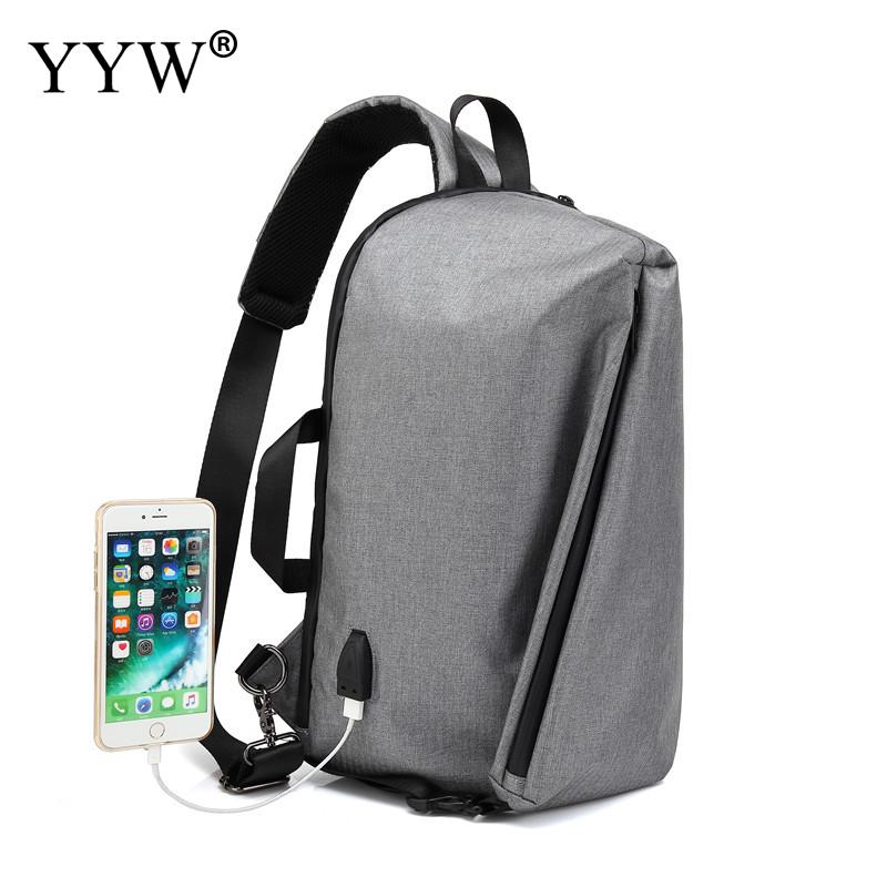 Yyw casual masculino estilingue saco com interface usb caixa crossbody bolsa preto mensageiro grande saco multifuncional sacos de peito