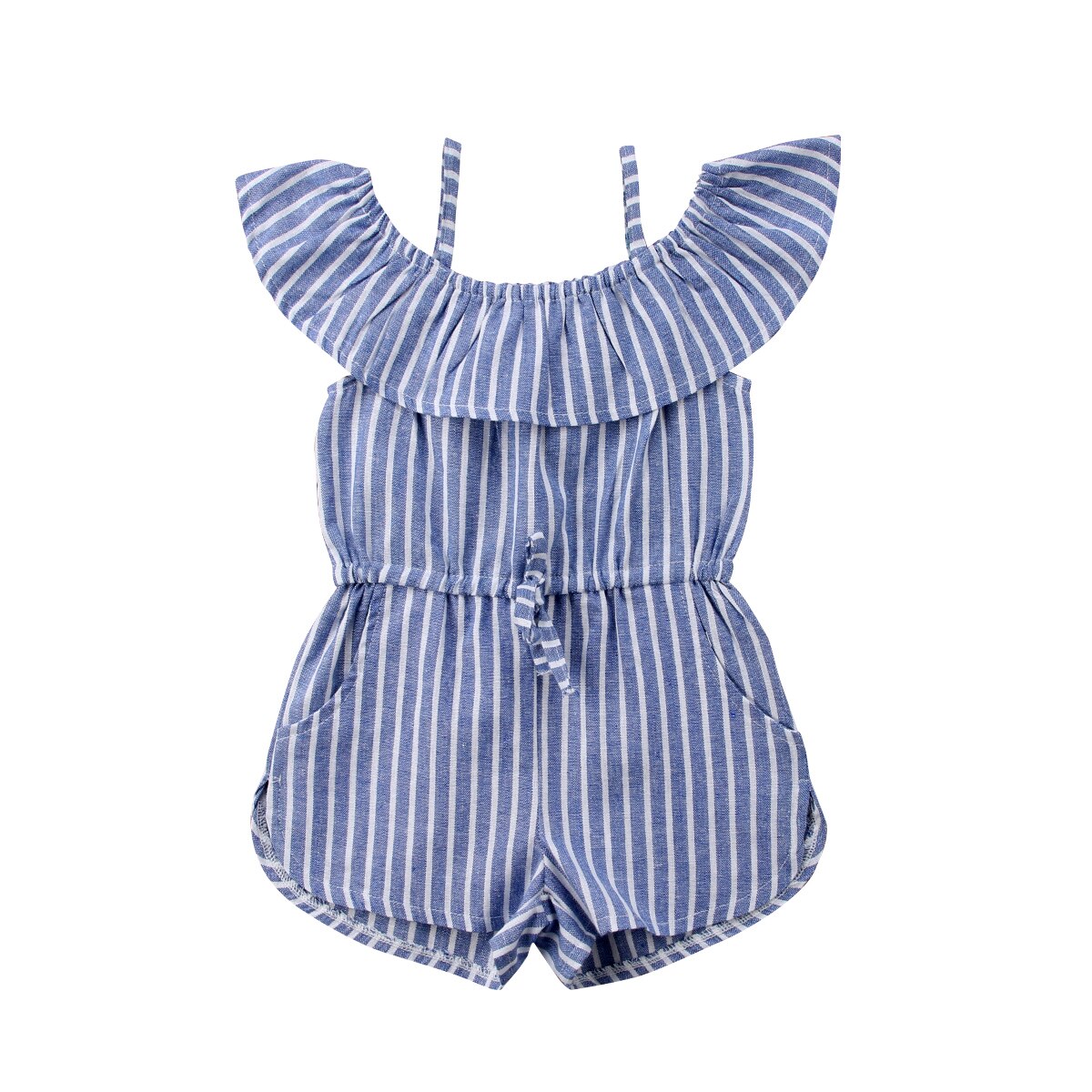 Kleinkind freundlicher Baby Mädchen Gurt Kleidung Streifen aus Schulter Kurze Gesamt Outfits: 3-4 Years