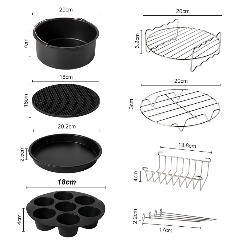Luft Friteuse Zubehör 8 Zoll passen für Airfryer 5,2-6,8 QT Backen Korb Pizza Platte Grill Topf Küche Kochen werkzeug für Party