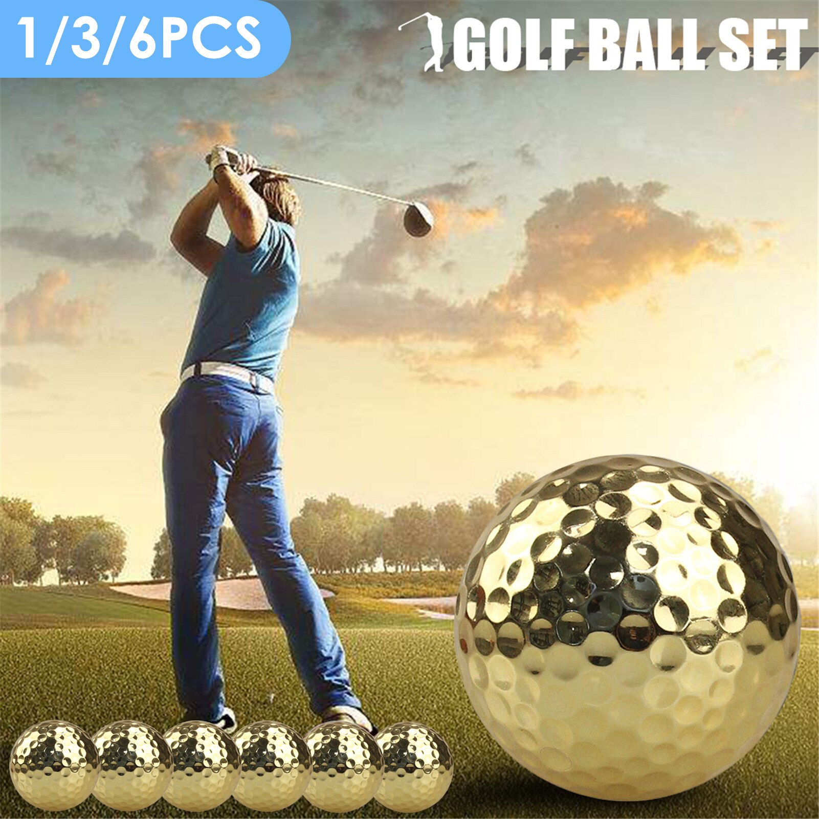 1 /3/ 6Pcs Praktijk Golfballen Exquisite Gouden Plated Training Bal Set Indoor Outdoor Praktijk Training Macth bal