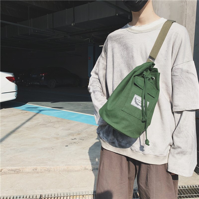 Unisex trekkoordtas heren canvas tas mobiele telefoon tas koreaanse crossbody tas voor dames dames schoudertas