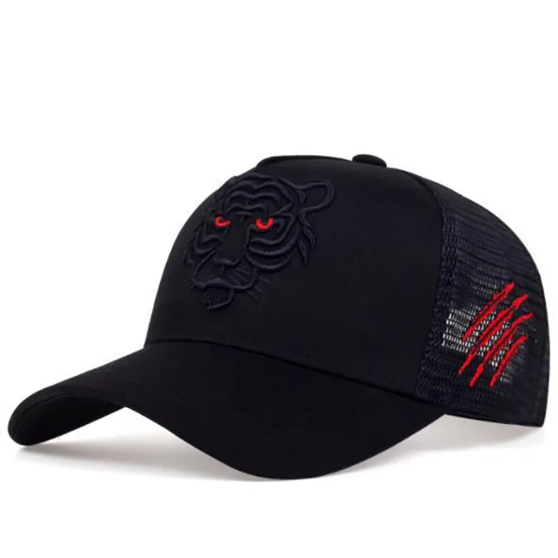 Sombrero de cabeza de tigre de verano para hombre, monedero de cabeza grande transpirable, sombrero de Sena, gorra de béisbol bordada de , gorra de sombra con protección solar: Negro