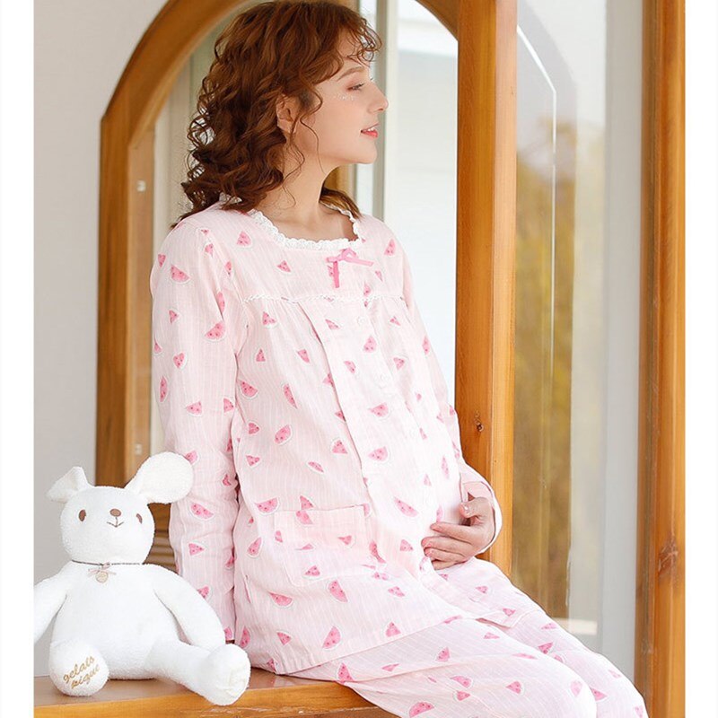 Barselspyjamas sæt behageligt blomstret sommer tynd gravide kvinder pyjamas graviditetstøj nattøj amme pyjamasdragt