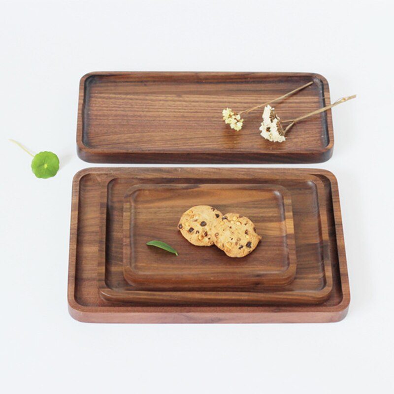 Plato Rectangular de madera de estilo japonés, Nogal Negro, plato de servicio de madera, bandeja Placa de fruta, platillo