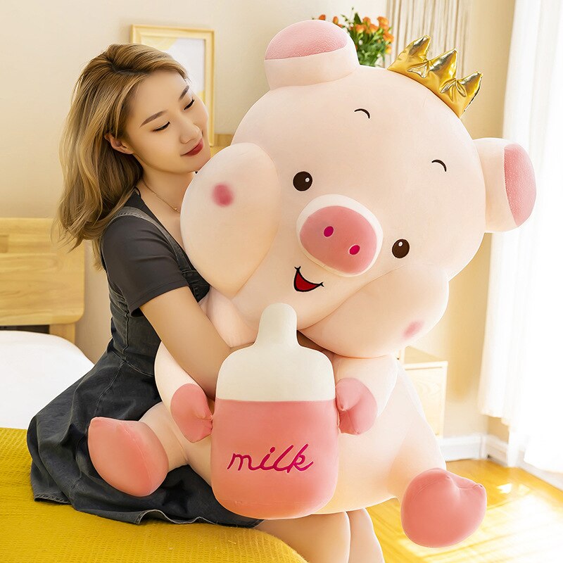 Cartoon Crown Baby Bottle Pig Plush Toy Cute Pig Doll Pillow Ragdoll Children&#39;s Birthday подушки декоративные