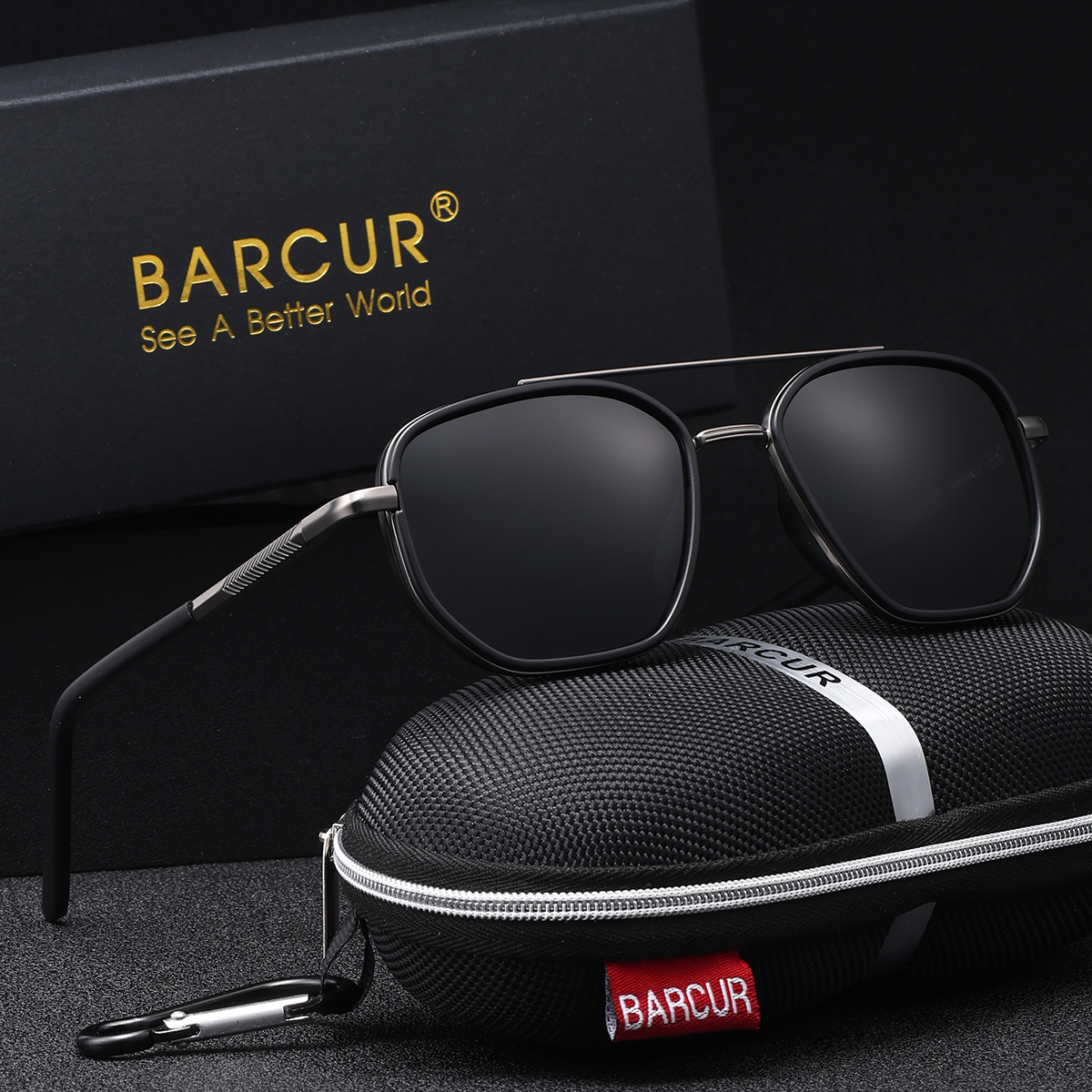 BARCUR Gafas de sol para hombre con montura poligonal, lentes TAC, de rayas gruesas y delicadas, gafas de sol polarizadas para conducir al aire libre UV400: Gris