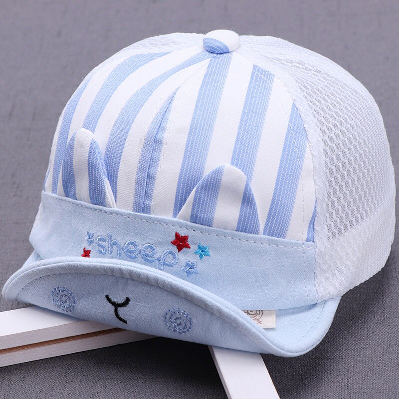 Leuke Baby Baseball Cap Cartoon Dier Gestreepte Zachte Katoen Ademend Mesh Baby Zonnehoed Outdoor Kids Hoeden Caps: blue