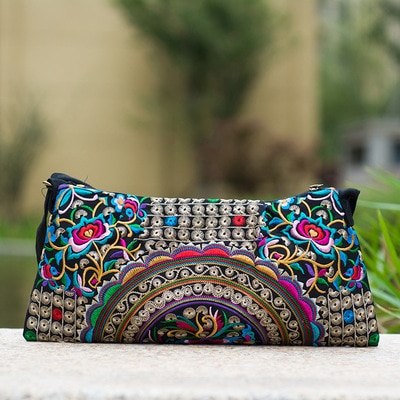 Nationale borduurwerk multi boodschappentassen kleurrijke bloemen geborduurde dames schouder- en crossbodytassen canvas tas met rits