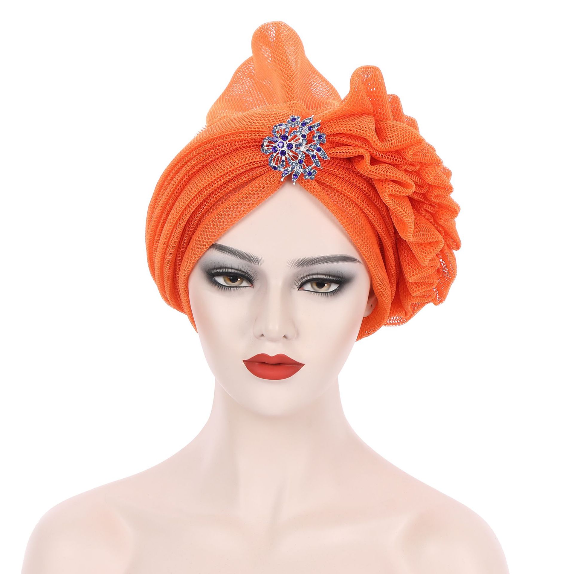 Autogele – couvre-chef africain en fil pour femmes, chapeau de mariage, prêt à porter, Turban avec diamants exagérés, 2022: orange
