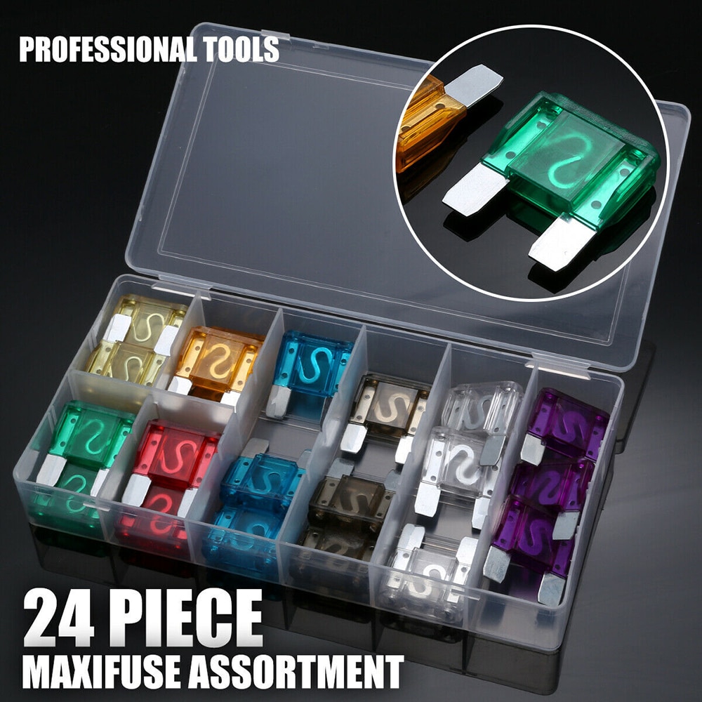 24Pcs/Set Car Fuses 20-100A Big Maxi Blade Fuse Assortment Set for Car Truck RV Electrical Fuse Kit 8 Size Fuse Kit
