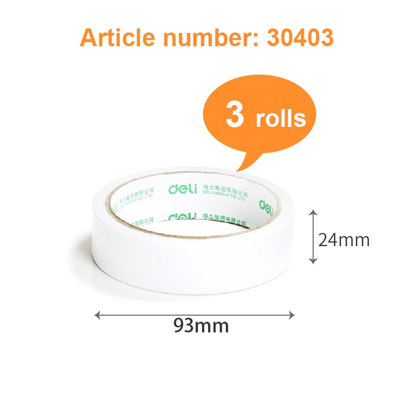 Deli double-sided adhesive tape double-sided adhesive tissue tape high viscosity multiple specifications Strong viscosity: Width 24mm 3 rolls