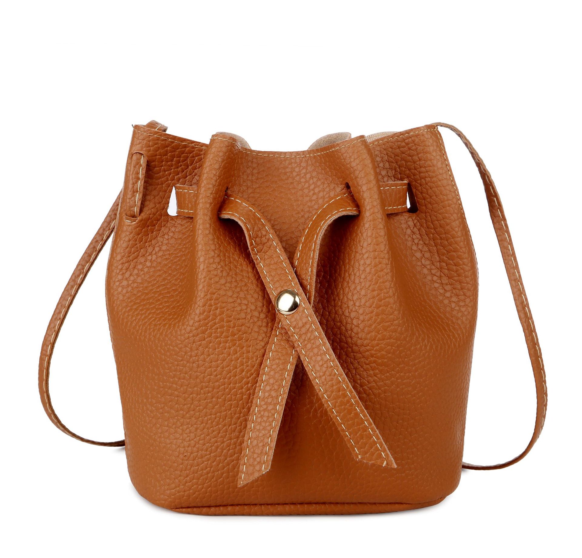 Bolso de cubo de Color sólido para mujer, bolsa de hombro, novedad de verano, primavera,: Litchi coffee