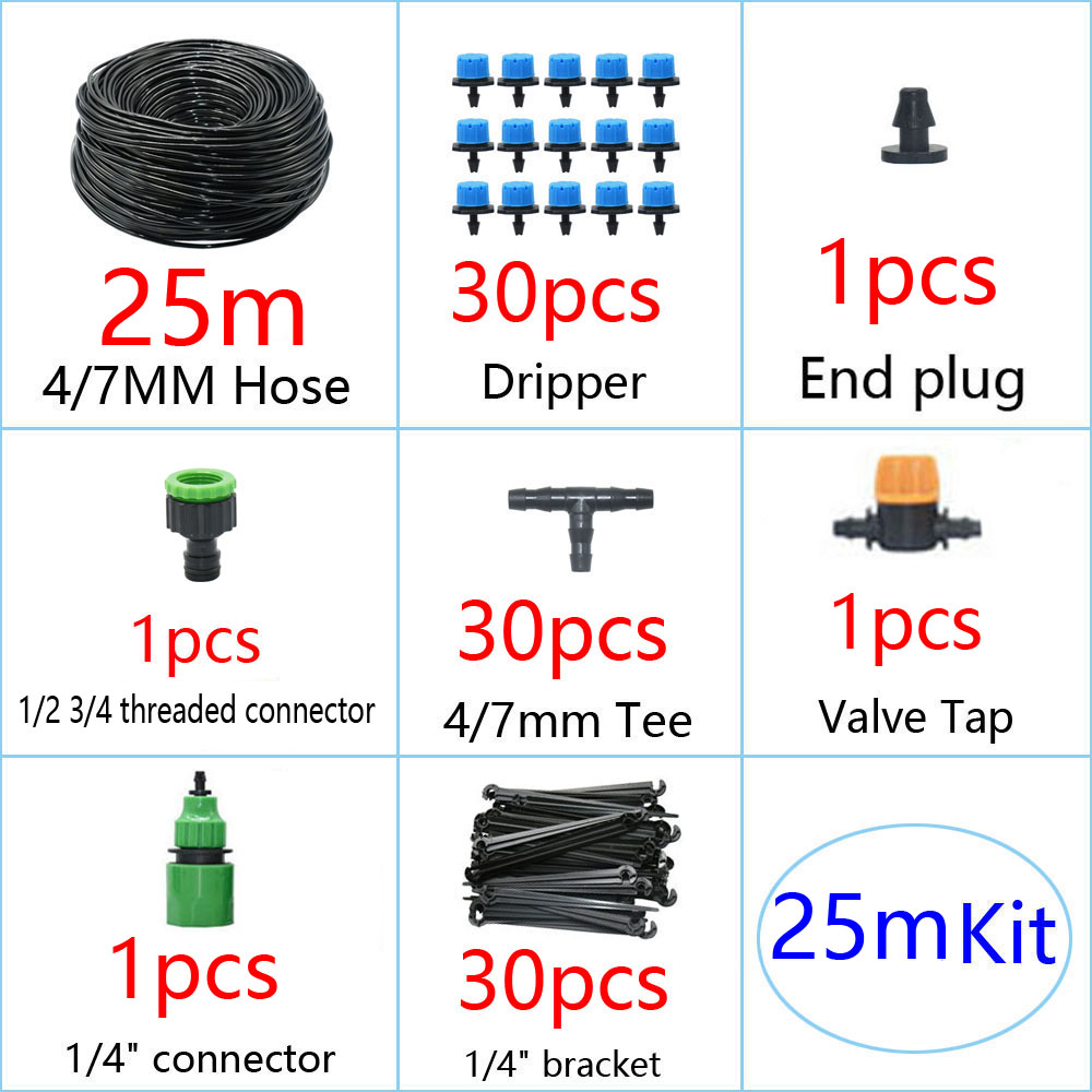 DIY Drip Irrigation System Automatic Watering Garden Irrigation Micro Drip Watering Kits with 8 Holes Drippers Sprinklers: 25M Kit