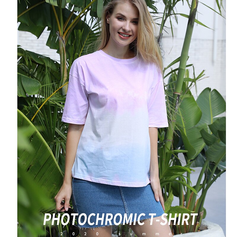 Meekleurende T-shirt Uv Chroomzuur T Kleur Veranderen Korte Mouw Zonlicht Gevoelige Kleur Veranderende Mode Magic Vrouwen Zomer T-shirt: M