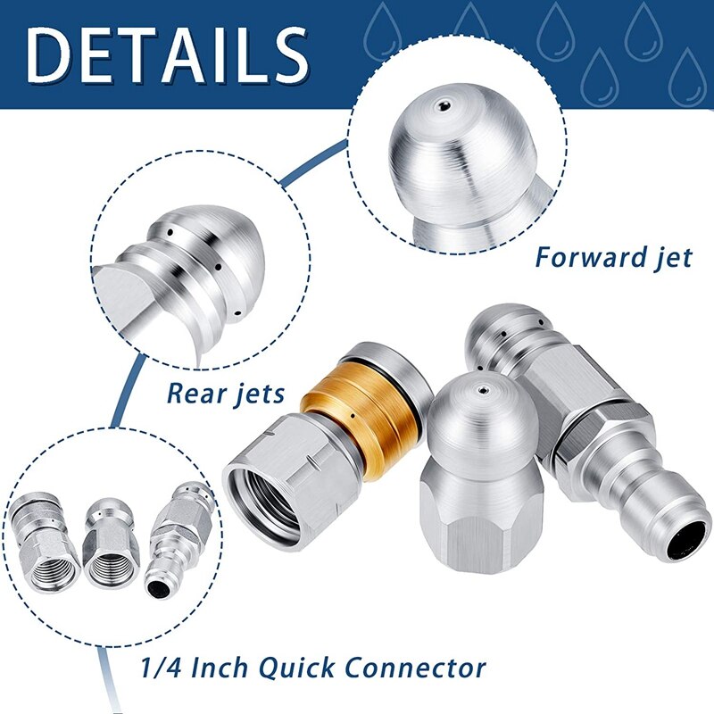 Top 3 Stuks Riool Rioolreinigers Nozzle Roterende Knop Neus Riool Jetting Mondstuk Rvs Vaste Riool Nozzle