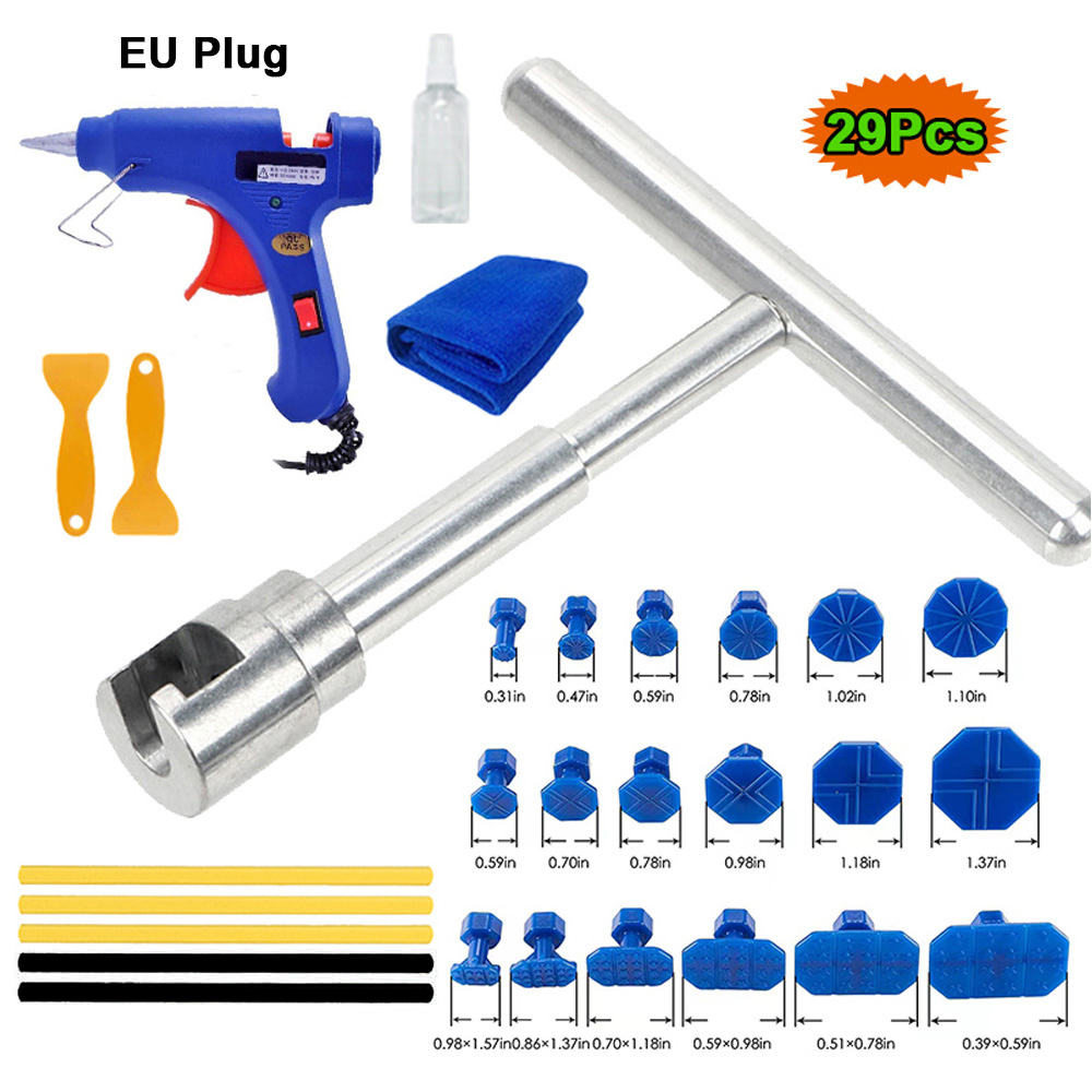 Juego de herramientas de reparación de abolladuras sin pintura para carrocería de coche, pieza de automóvil, tobogán mecánico de chapa de Metal, Kit de pegamento extractor de ventosa de varios tamaños: RED