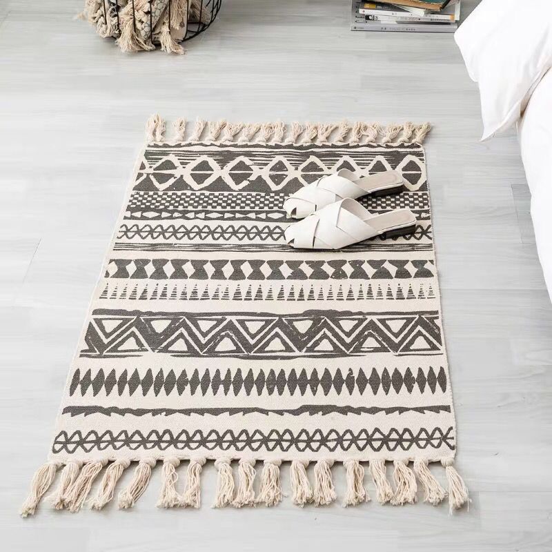 Bohemian Tassel Simple Cotton Linen Retro Ethnic Style Carpet Floor Mat For Bedroom Living Room Bedside Small Prayer Rug 60x90cm: 5