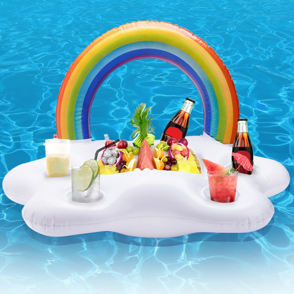 Inflatable Ice Bar Water Party Rainbow Cloud Leisure Swimming Pool Floating Portable Food Storage PVC Outdoor Summer Cup Holder